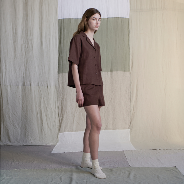 100% Linen Sleepwear Set in Cocoa - Womens