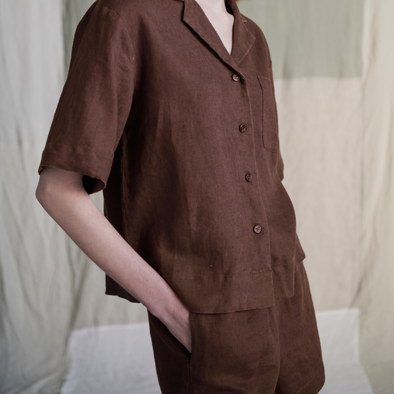100% Linen Sleepwear Set in Cocoa - Womens