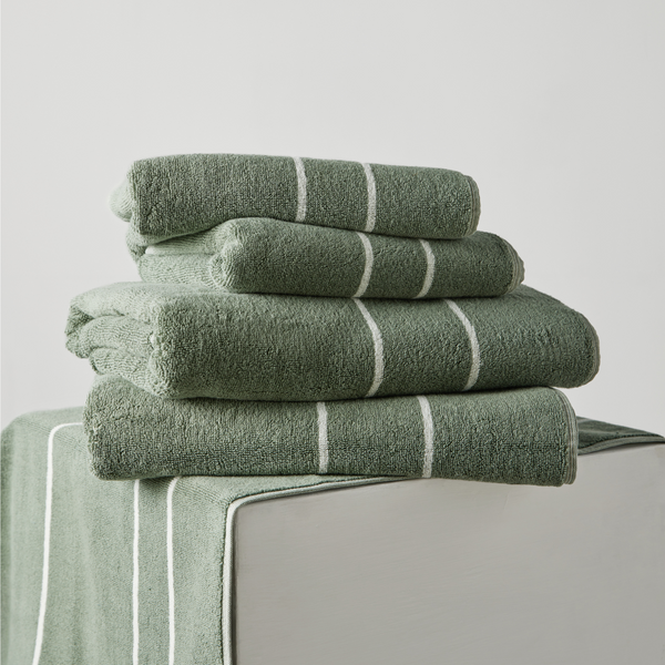 100% Organic Cotton Bath Towel & Mat Set Khaki Stripe