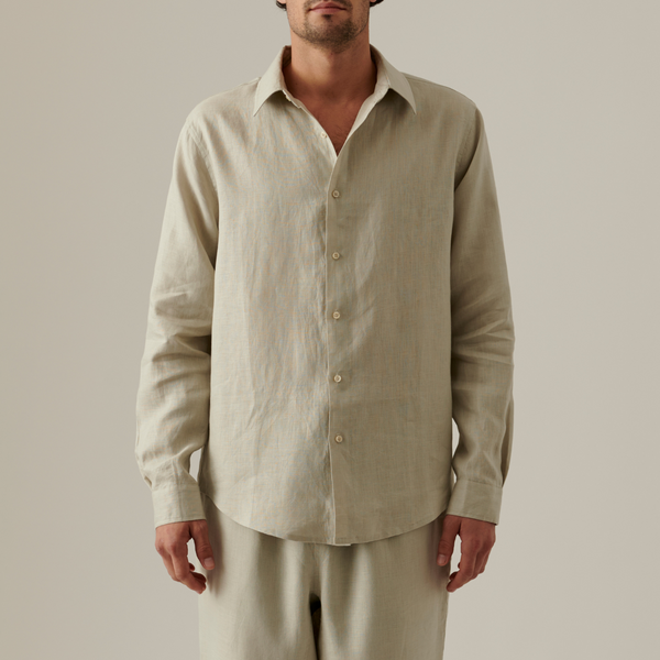 100% Linen Shirt in Dove Grey - Mens