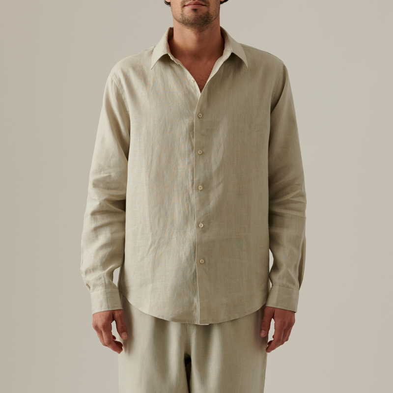 100% Linen Shirt in Dove Grey - Mens