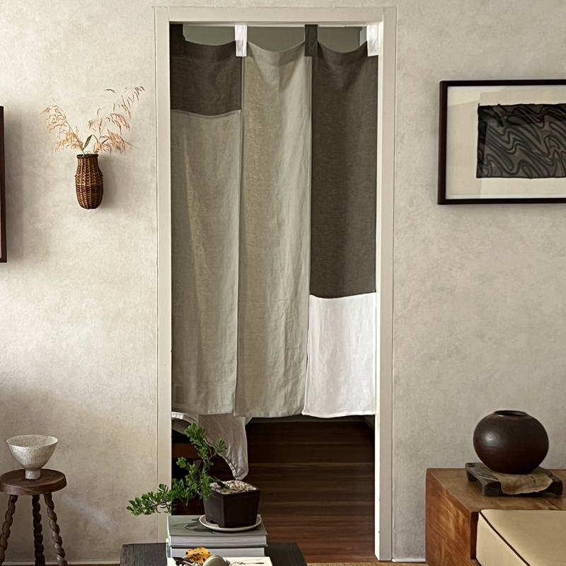Atelier Noren Curtain in Khaki & Stone