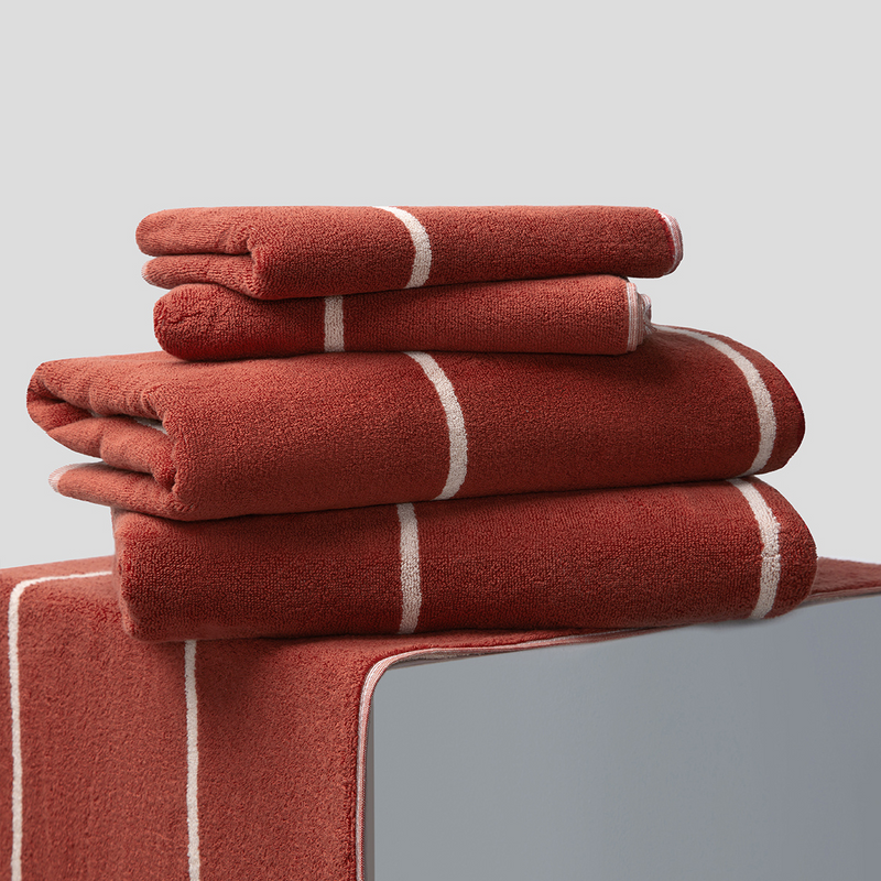 100% Organic Bath Sheet & Mat Set Oxblood Stripe