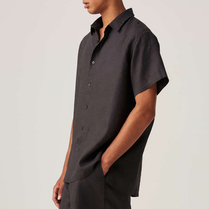 100% Linen Short Sleeve Shirt in Kohl - Mens