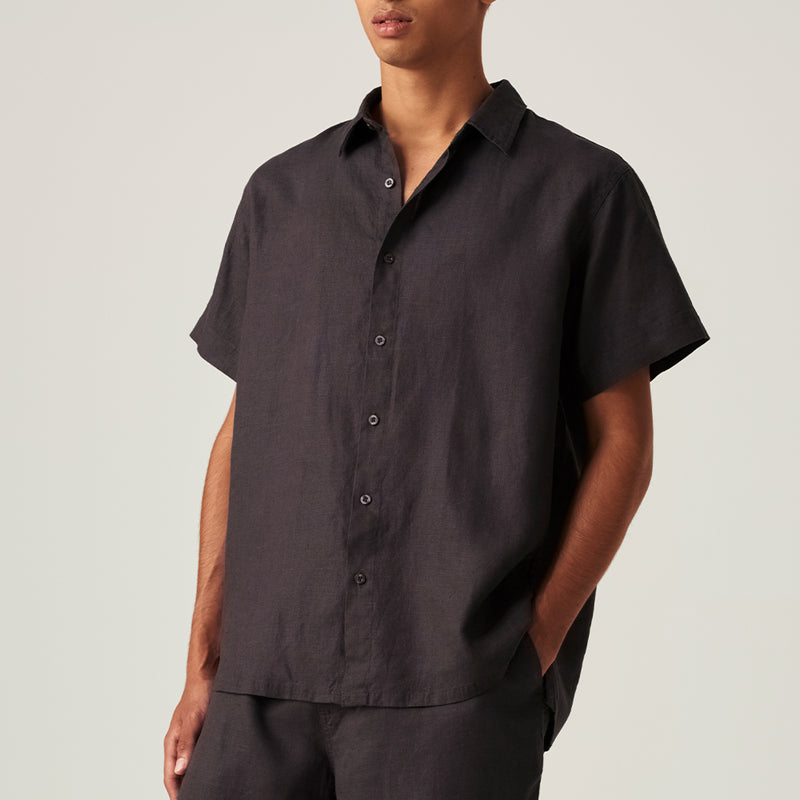 100% Linen Short Sleeve Shirt in Kohl - Mens – IN BED Store