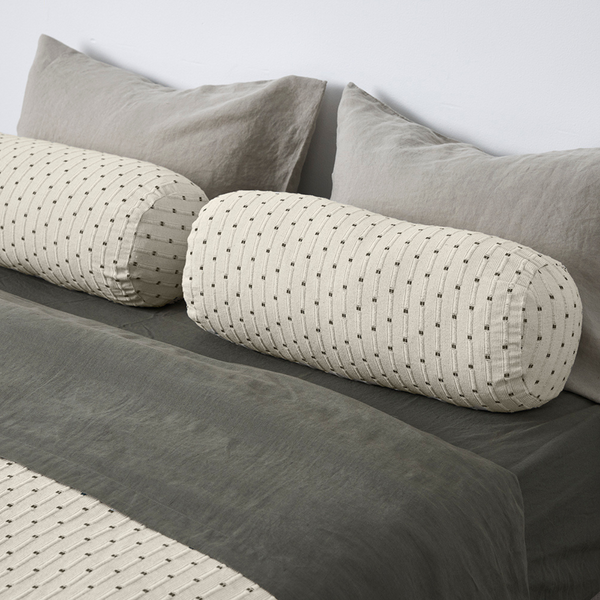 100% Organic Textured Cotton Bolster Cushion in Off White with Lake