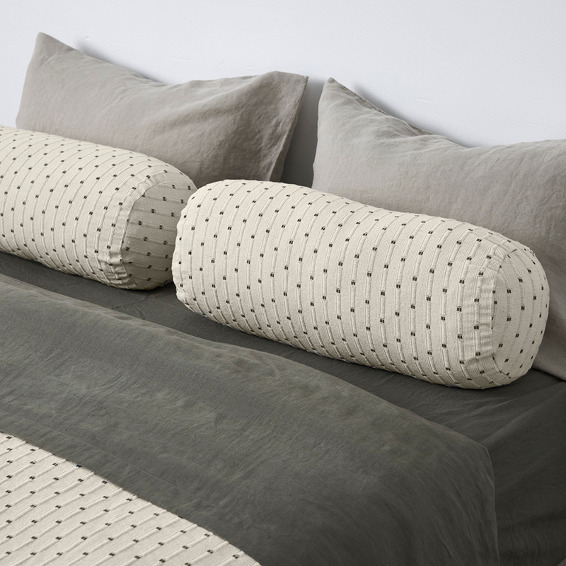 100% Organic Textured Cotton Bolster Cushion in Off White with Lake