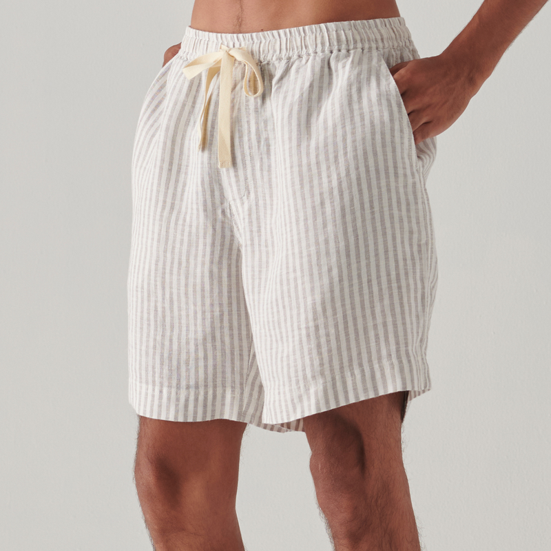 100% Linen Shorts in Grey & White Stripe - Mens