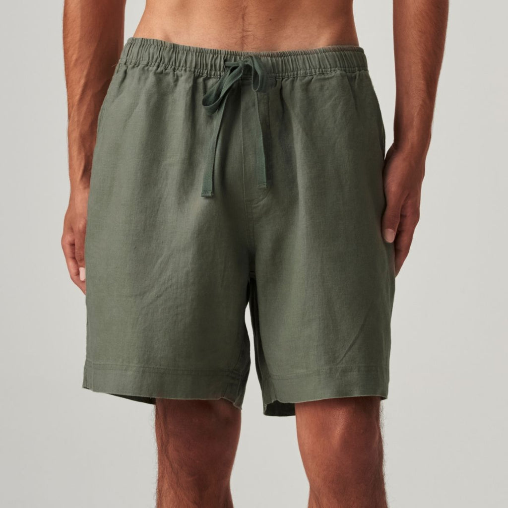 100% Linen Shorts in Khaki Mens – IN BED Store
