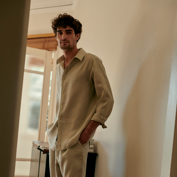 100% Linen Shirt in Dove Grey - Mens – IN BED Store