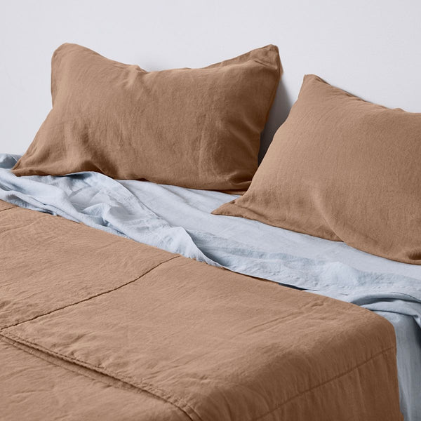 100% Linen Quilted Bed Cover in Chestnut