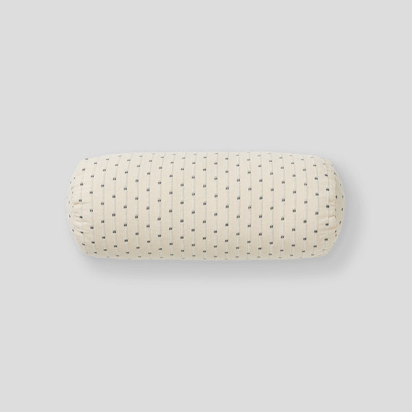 100% Organic Textured Cotton Bolster Cushion in Off White with Lake