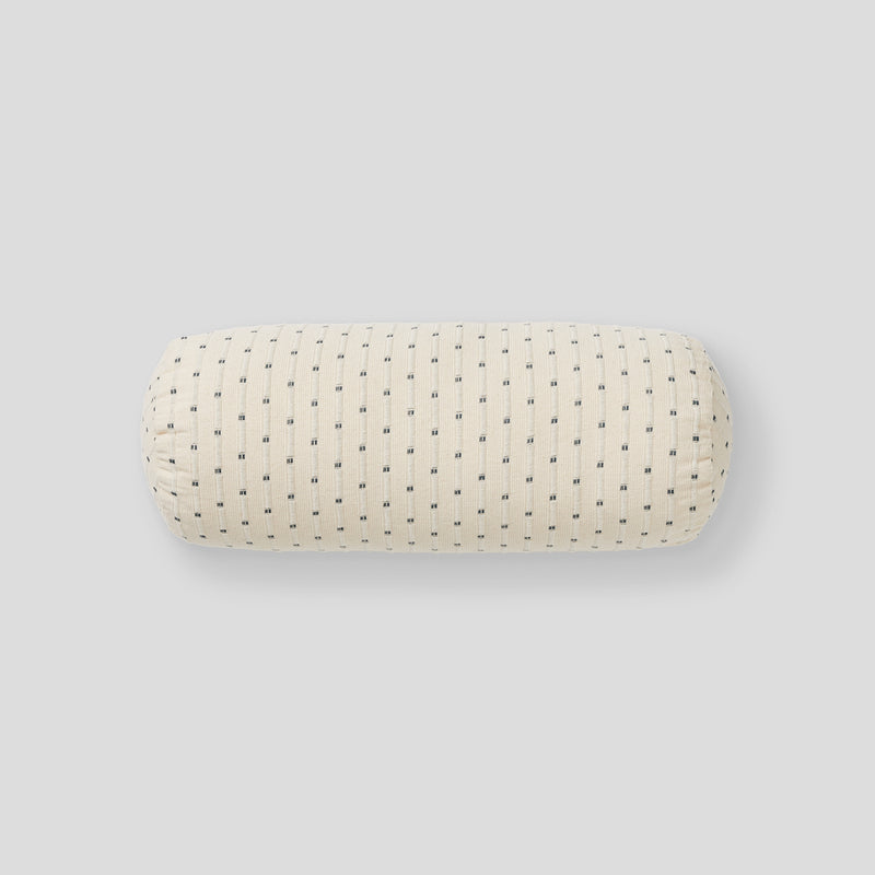 100% Organic Textured Cotton Bolster Cushion in Off White with Lake