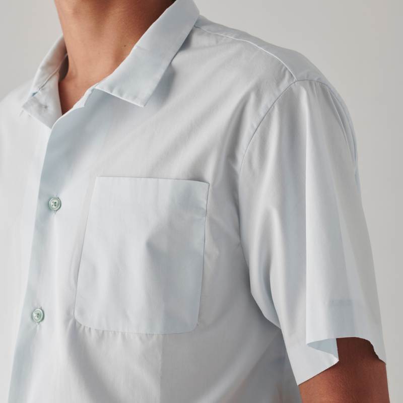 100% Organic Cotton Short Sleeve Shirt in Powder Blue - Mens