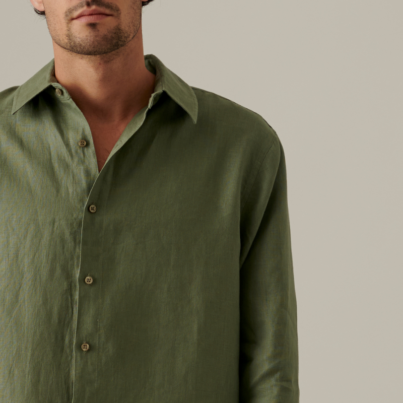 100% Linen Shirt in Khaki - Mens
