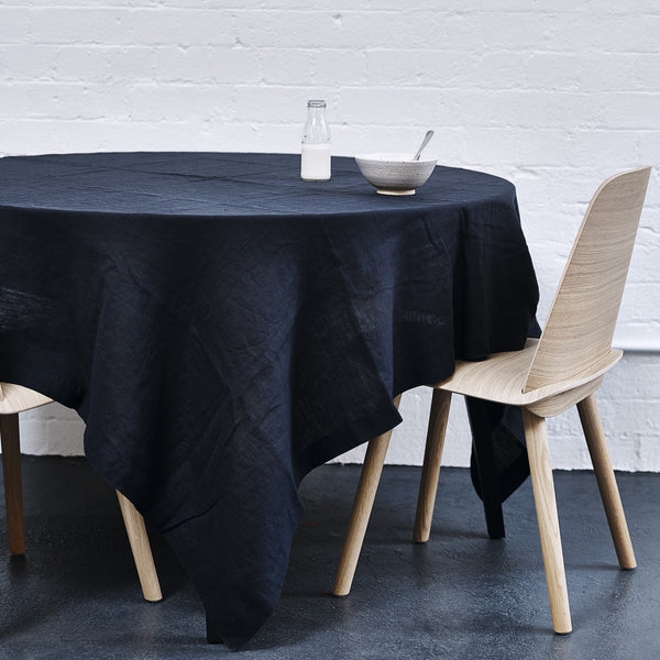 100% Linen Table Cloth In Navy